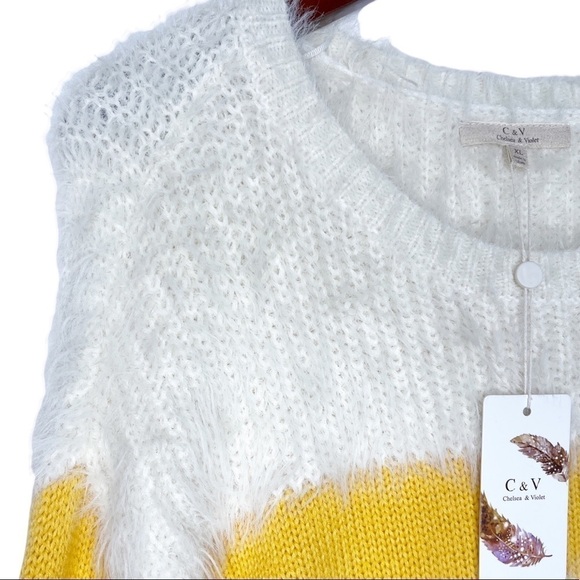 CHELSEA & VIOLET NWT Eyelash Knit Striped Sweater Size XL in Yellow and Cream - Picture 9 of 15